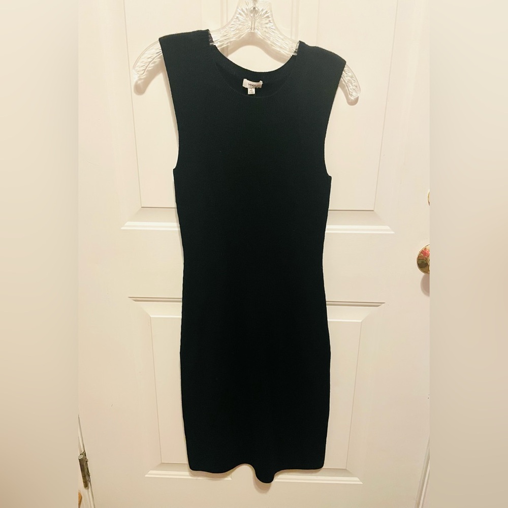 Vince black sleeveless knee length ribbed sweater dress, new